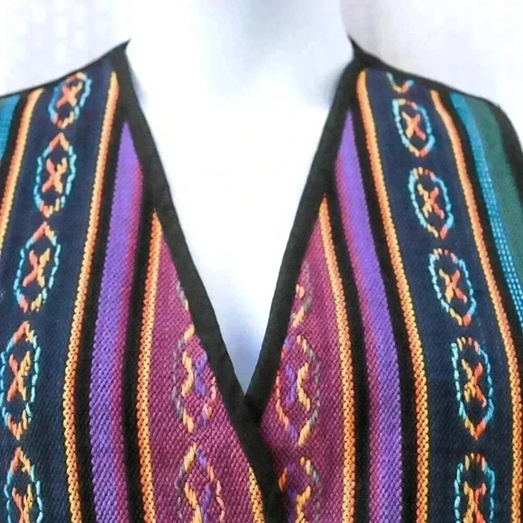 Vtg Boom Carpet Vest Cotton Waistcoat Large Made Nepal Unisex Hippie Boho Grunge - Picture 3 of 7